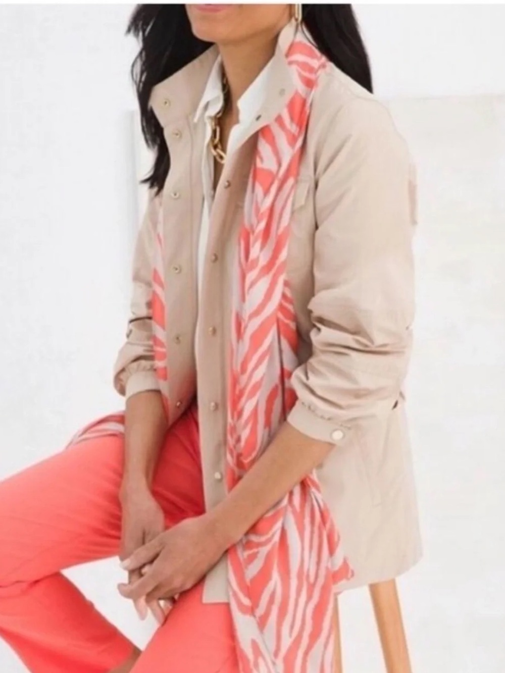 Chico’s Hadley beige lightweight utility jacket button front minimalist